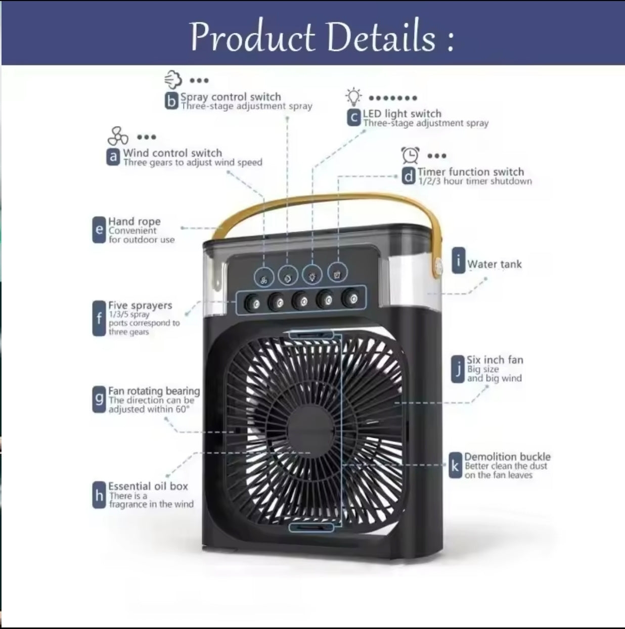 Portable Rechargeable Air Cooler whith Mist & LED Light